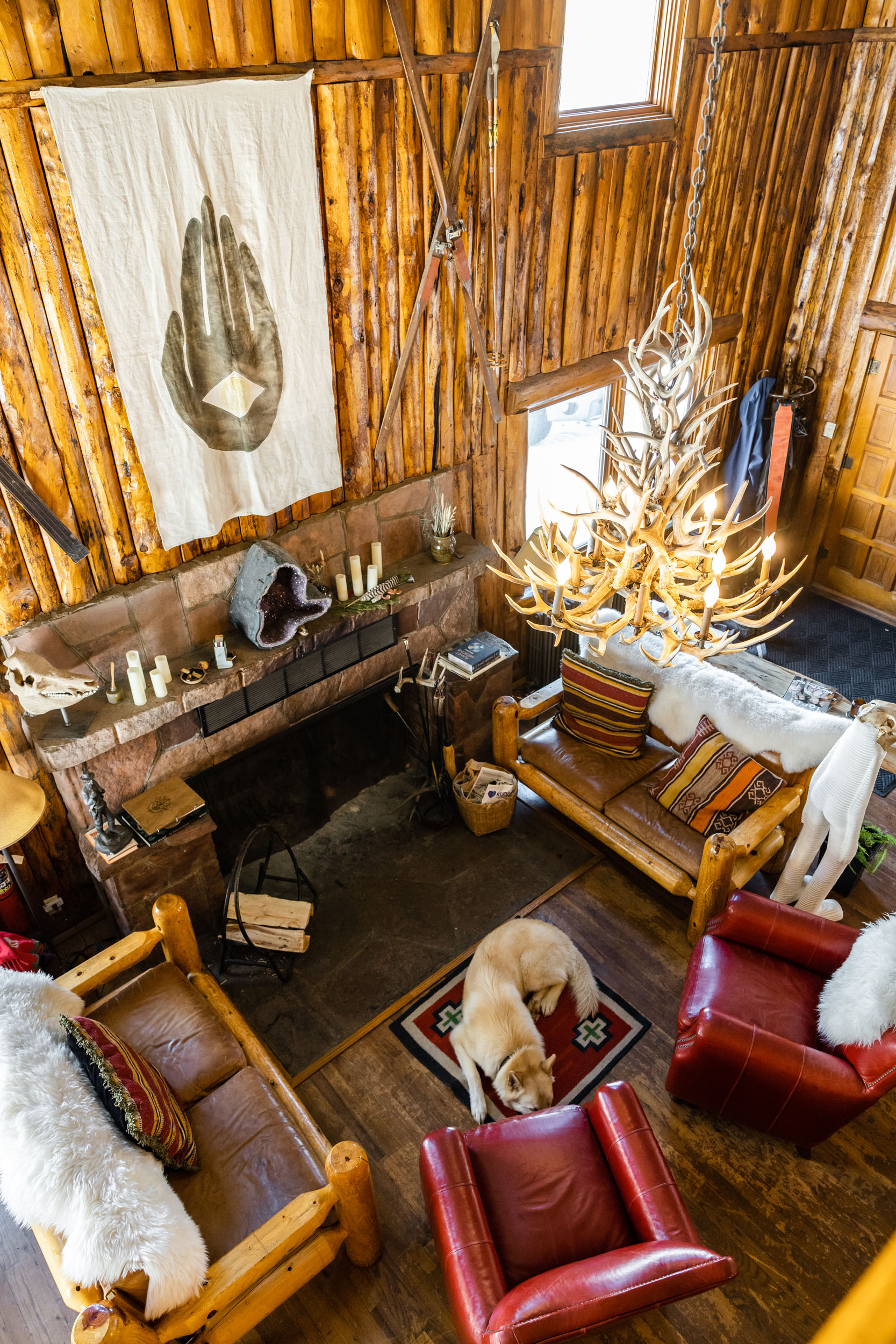 The Main Lodge fireplace and living room